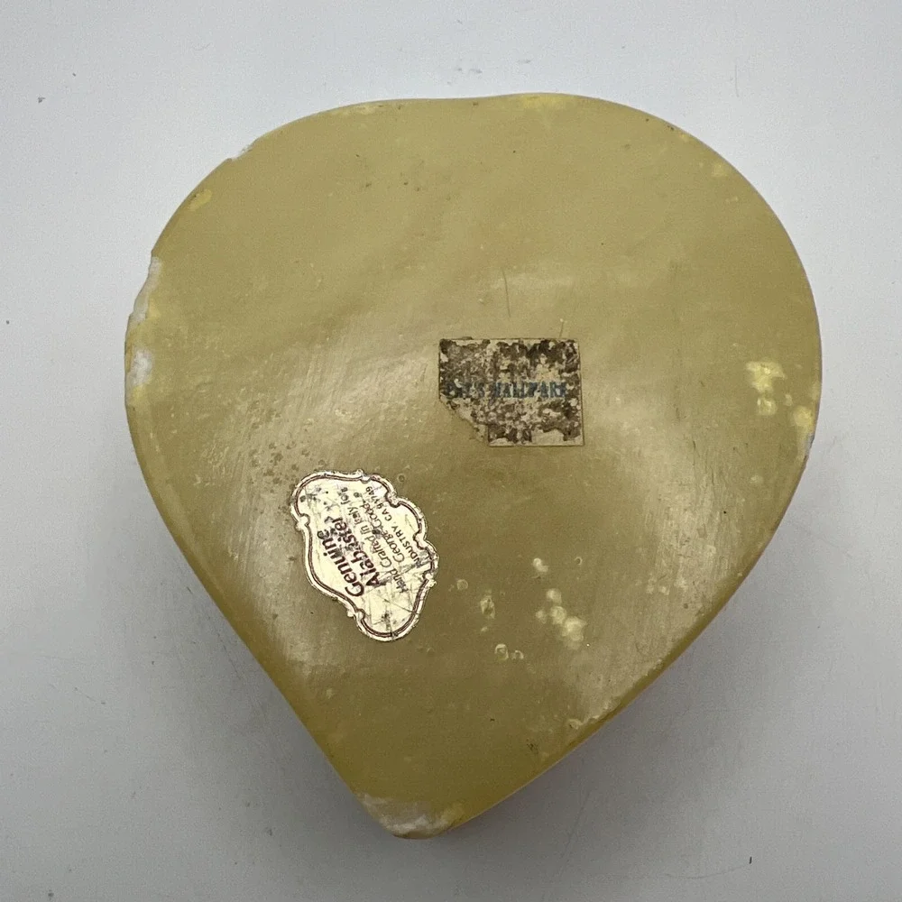 Vintage George Good Italian Alabaster Trinket Box Heart Hinged Painted Flower